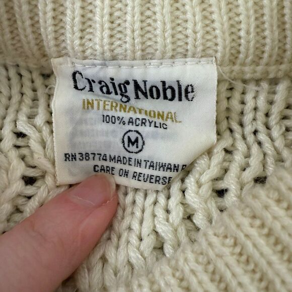 Craig Noble Ivory Cream 90s Cable Knit Sweater Dad Grandpa Small Medium - Picture 4 of 6